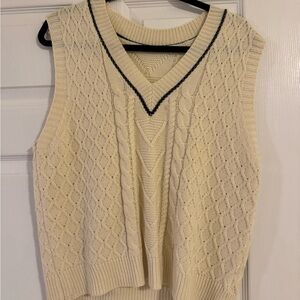 SHEIN Cream V-Neck Cable Knit Sweater Vest